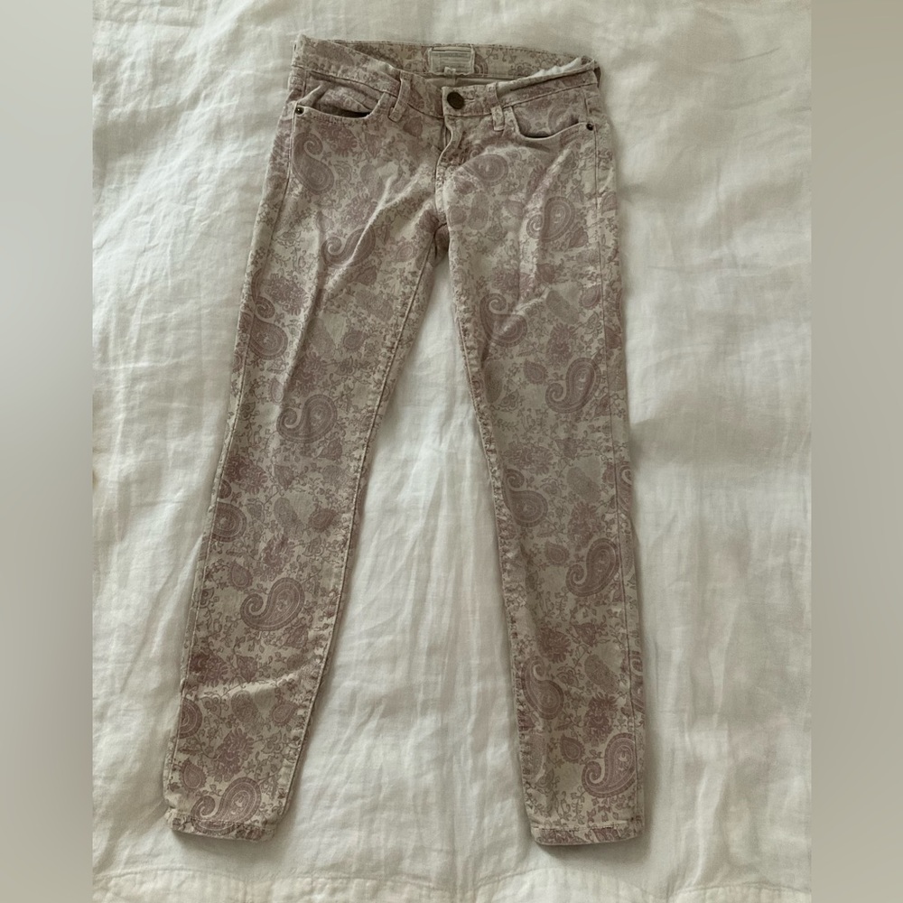 Current Elliott paisley low-rise, skinny stiletto jeans, 24
